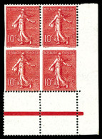 N°129, 10c Semeuse: Dentelure Partielle Sur Bloc De Quatre Coin De Feuille. SUPERBE (signé Scheller/certificat)  Qualité - Unused Stamps