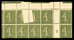 N°130, 15c Semeuse (papier GC), Impression Partielle Sur 2 Exemplaires Tenant à Normaux En Bloc De 10 Exemplaires Millés - Unused Stamps