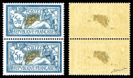 N°123, 5F Bleu Et Chamois: Impression Recto-verso De La Teinte De Fond En Paire Verticale. R.R. SUP (certificat)  Qualit - Unused Stamps