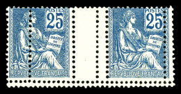 N°118j, 25c Mouchon: Spectaculaire Double Piquage Sur Paire Avec Interpanneau. SUP. R. (certificat)  Qualité: **  Cote:  - Unused Stamps