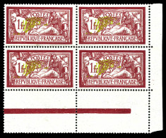 N°121b, 1F Merson, Centre Très Deplacé En Bloc De Quatre Coin De Feuille, SUP (certificat)  Qualité: **  Cote: 1600 Euro - Unused Stamps
