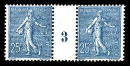N°132, 25c Bleu En Paire Millésime '3', TTB (certificat)  Qualité: **  Cote: 600 Euros - Millesimes