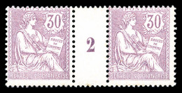 N°128, 30c Violet En Paire Millésime '2', Grande Fraîcheur, TB (certificat)  Qualité: **  Cote: 2000 Euros - Millésime