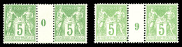 N°102, 5c Sage Vert-jaune Type I: Paires Millésime 9 Et 0, TB  Qualité: **  Cote: 275 Euros - Millesimes