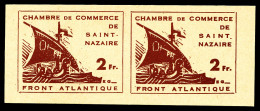 N°9, Saint Nazaire: 2f Brun-lilas Sur Vert Pâle Non Dentelé En Paire. SUP. R. (signé Pickenpack/certificat)  Qualité: (* - War Stamps