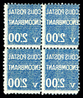 N°145, 2f Bleu, Recto-verso En Bloc De Quatre. SUP (certificat)  Qualité: **  Cote: 480 Euros - Mint/Hinged