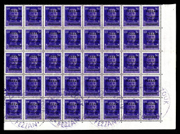 N°1, 50c Violet, Panneau De 40 Exemplaires Dont 16 Oblitérés, Coin De Feuille. SUP (signé Calves/certificats)  Qualité:  - Ongebruikt