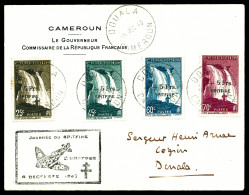 N°236/239, 1940, Spitfire 25c, 45c, 60c Et 70c, Série Complète Obl DOUALA Le 8 Dec 40 Sur Lettre Pour LAGOS Avec Griffe  - Storia Postale