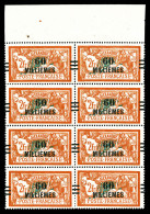 N°73a, 60 M Sur 2f Orange Et Vert: Barres Déplacées Sur Bloc De 8 Haut De Feuille (5ex*). SUP. R. (certificat)  Qualité: - Unused Stamps