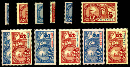 FAIDERBE: 2f Bleu Sur Rose Et 5f Rouge Sur Paille: Les 2 Valeurs Des 6 Colonies (Dahomey Obl), Les 12 Timbres TTB (certi - 1906-08 Palmiers – Faidherbe – Ballay