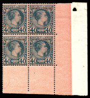 N°7, Charles III, 40c Bleu Sur Rose En Bloc De Quatre Coin De Feuille, Fraîcheur Postale (certificat)  Qualité: **   - Neufs