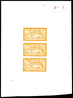 N°119, Merson 40c: épreuve En Orange Et Bleu Sur Feuillet En Bande De 3, N°1 Inscrit En Marge à La Plume. R.R. SUPERBE ( - Epreuves D'artistes