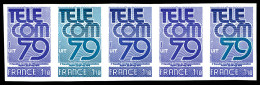 N°2058, 1F 10 Télécom, Bande De 5 Dont 1 Multicolore. TB  Qualité: **   - Farbtests 1945-…