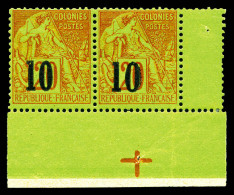 N°4C Et 4B, 10 Sur 20c Brique Sur Vert: Types IV Et III Se Tenant En Paire Coin De Feuille Avec Croix De Repère, Fraîche - Nuovi