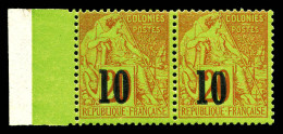 N°4B, 10 Sur 20c Brique Sur Vert Type III VARIETE '0' CASSE (position 122) Tenant à Normal En Paire Bord De Feuille. SUP - Unused Stamps