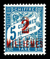 Taxe N°5a, 2 M Sur 5c Bleu: Double Surcharge. SUPERBE. R.R. (certificat)  Qualité: **  Cote: 1500 Euros - Unused Stamps