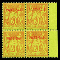 N°9A, 20c Brique Sur Vert En Bloc De Quatre Bdf. SUP. R. (certificat)  Qualité: **  Cote: 1600 Euros - Unused Stamps