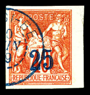 N°1B, 25c Sur 40c Orange, 3ème Tirage, Surcharge Indigo, Bord De Feuille Latéral . SUP (certificat)  Qualité: Oblitéré   - Used Stamps