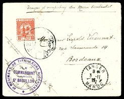 N°4, 10 M Vermillon Sur Lettre D'un Militaire De Fez Pour Bordeaux, Au Recto Cachet 'Regiment De Tirailleurs Algériens 6 - Locals & Carriers