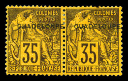 N°23ca, 35c Violet-noir Sur Jaune: 'GUADELONPE' En Paire Avec Normal. TTB (certificat)  Qualité: (*)  Cote: 750 Euros - Unused Stamps