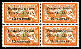 N°4a, 10 Pi Sur 2f Orange: Surcharge Renversée En Bloc De Quatre. TTB (certificat)  Qualité: **  Cote: 840 Euros - Poste Aérienne