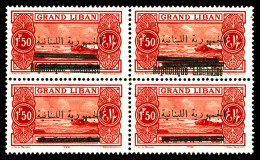 N°101, 1 Pi 50 Rouge: 2 Exemplaires Surcharges Déplacées Tenant à Exemplaires Sans Surcharges REPUBLIQUE LIBANAISE En Bl - Unused Stamps