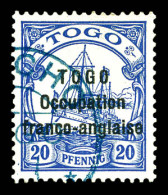 N°46a, 20 Pf Bleu, '0' étroit Dans Togo. SUP. R. (certificat)  Qualité: Oblitéré  Cote: 2000 Euros - Oblitérés