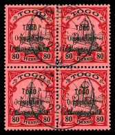 N°29, 80 Pf Rouge Et Noir Sur Rose En Bloc De Quatre. SUP (certificat)  Qualité: Oblitéré  Cote: 3400 Euros - Used Stamps