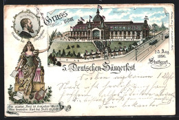 Lithographie Stuttgart, 5. Deutsches Sängerfest 1896, Sängerhalle, König Wilhelm II.  - Autres & Non Classés