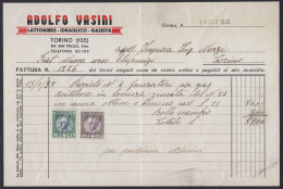FT0802 Torino 1939, Adolfo Vasini, Idraulico, Gasista, Fattura, Marche Da Bollo, Invoice - Italië