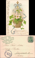 Ansichtskarte  Glückwunsch Glück Korb Mit Kleblättern 1905 Goldrand - Autres & Non Classés