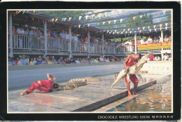 Thailand Postcard Sent To Denmark Crocodile Wrestling Show - Tailandia