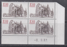 France N° 2161 XX Touristique : Notre-Dame De Louviers En Bloc De 4 Coin Daté Du 8 . 9 . 81 ; 1 Trait, Sans Charnière TB - 1980-1989