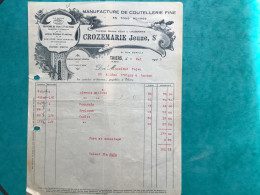 63/ Facture Thiers Manufacture De Coutellerie Fine .crozemarie Jeune,sr 1926 - Petits Métiers
