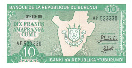 BURUNDI P33b 10 FRANCS 1989 UNC.UNC. - Burundi