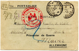 POSTES MILITAIRES BELGIQUE 4 ET 6 SUR CARTE EN FRANCHISE POUR LE LIEUTENANT KEUCKER  DE WATLET PRISONNIER A MAYENCE - Belgisch Leger