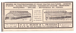 1932 - Publicité - P. Bloch & L. Praeger. Serres Modernes De La Courneuve (Seine-Saint-Denis) - Pubblicitari