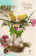 . HEUREUSES PÂQUES . Pagnier D'Oeufs Avec Des Fleurs, Poussins . - Ostern