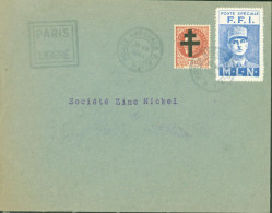 Guerre 40 Libération YT N°517 Surcharge Croix Lorraine Vignette De Gaulle Poste Spéciale FFI MLN Cachet Paris Libéré - Guerre De 1939-45