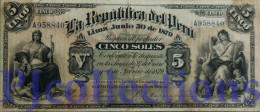 PERU 5 SOLES 1879 PICK 4 XF PREFIX "A" RARE - Pérou