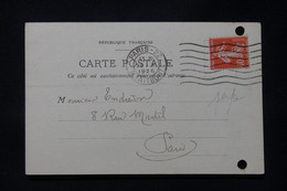 FRANCE - Type Semeuse 40ct Perforé KC Sur Carte Commerciale ( Kiefe & Cie) De Paris En 1926  - L 83322 - Andere & Zonder Classificatie