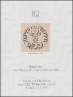 Sonderdruck Rumänien Nr. 1 Neudruck Salon Hamburg 1984 FAKSIMILE - Privées & Locales