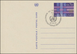 UNO Genf Postkarte P 4 UNO-Emblem Und Bänder 0,70 Franken 1977, ESSt 27.6.1977 - Other & Unclassified