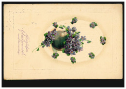 Prägekarte Namenstag Blumentopf Mit Veilchen, M.GLADBACH 18.3.1913 - Autres & Non Classés