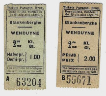 VICINAL De La Côte Belge   - De  BLANKENBERGHE Vers WENDUYNE-  Lot De 2 Tickets Différents-  09/08/1936 – 2e Classe - Ferrocarril