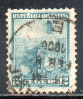 ARGENTINA 1899 1903 1901 LIBERTY SEATED 12c USED USADO OBLITERE' - Gebruikt