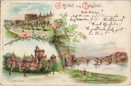 Litho AK Bad Wilhelmshöhe-Kassel Cassel Löwenburg, Fuldbrücke, Marmorbrücke 1898 - Kassel