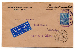 Malta - Tripoli Del 18.6.31 - Aerogramma Inoltrato Con Il I. Volo - Storia Postale (Posta Aerea)