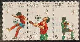 Cuba Kuba - 1990 - FOOTBALL FUSSBALL SOCCER - 3 Stamps Printed Together - Used - 1990 – Italien