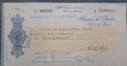 ETHIOPIA COLONIES BANK OF ITALY HARAR'S BRANCH 1938 CHECK 50,000 LIRE + 10 CENT TAX NO RED BUT ORANGE - Italian East Africa